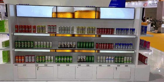 супермаркета размера 23,1 дюймов дисплей lcd бара простирания экрана полки прокладки медиа-проигрывателя изготовленного на заказ крытый рекламируя ультра широкий
