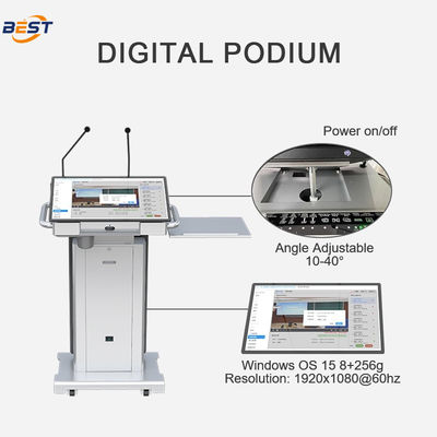 Умный мультимедийный подиум с регулируемым углом наклона экрана, разрешением 1920x1080 и максимальной высотой подъема 150 мм