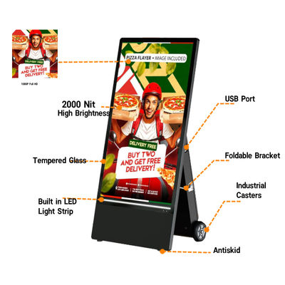 Outdoor Digital Signage with 2000nit High-Brightness Display and 10-Point IR Touch for Battery-Powered Mobile Advertising