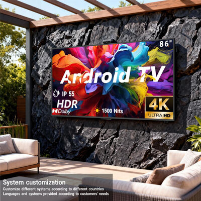 Водонепроницаемый уличный телевизор IP55/IP66 с разрешением 4K Ultra HD и высокой яркостью 1500–3000 нит для коммерческого дисплея