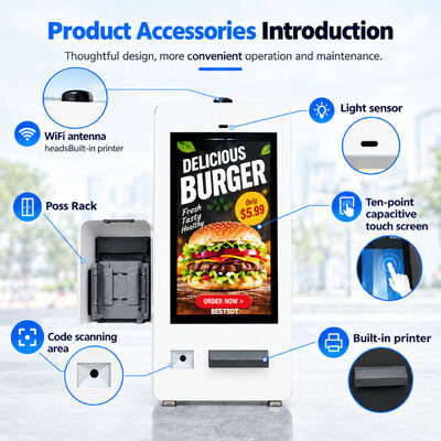 Drive-Thru Self-Service Ordering Payment Kiosk Built-In Printer QR Code Scanner