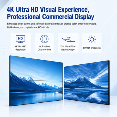 46-85 Inch Ultra Narrow Bezel 4K LCD Video Wall Splicing Display 500nits 0.88mm